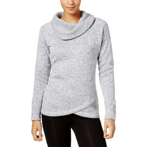 Ideology Women's Cowl-Neck Knit Fleece Pullover, White Heather, XXL